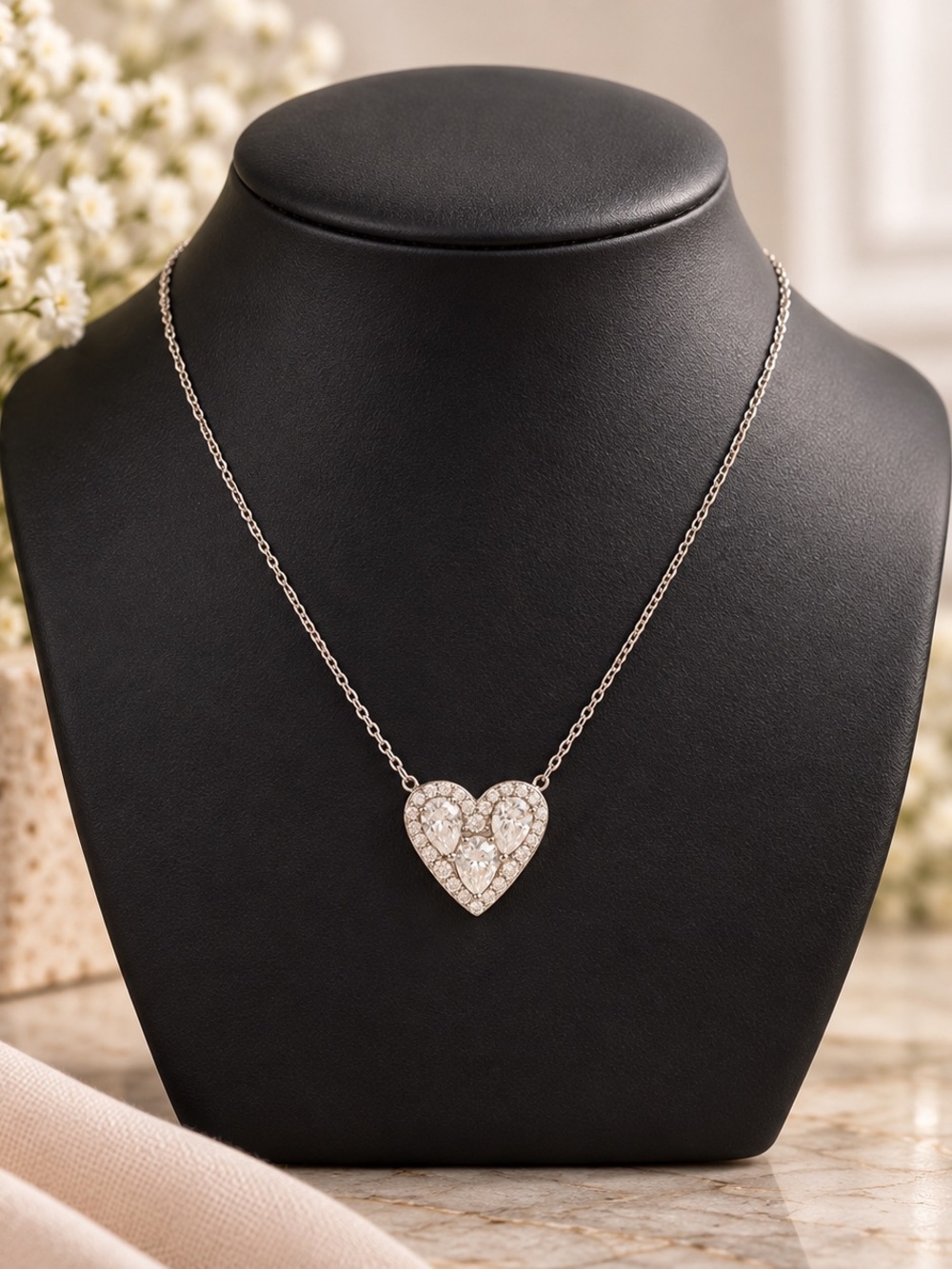 Sterling Silver 3 CT Moissanite Heart Pendant Necklace 16” + 2” Extender
